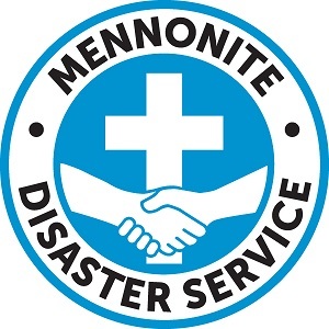 Mennonite Disaster Service logo hands shaking under cross